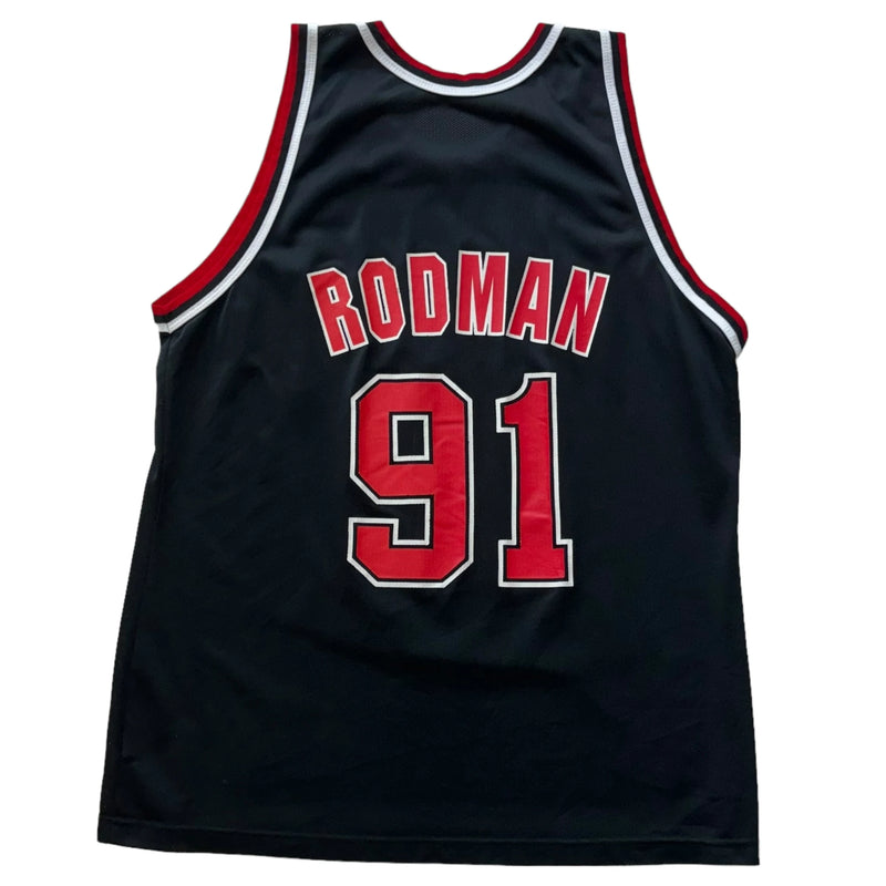 Vintage 90s Champion NBA Chicago Bulls 91 Denis Rodman Jersey Black Size