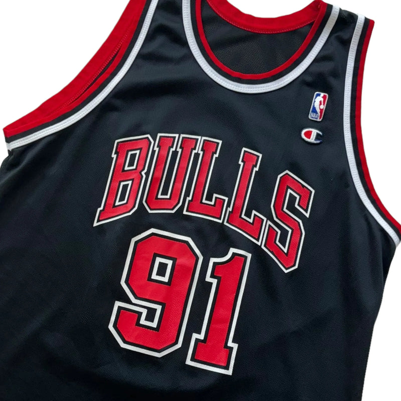 Vintage 90s Champion NBA Chicago Bulls 91 Denis Rodman Jersey Black Size