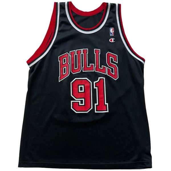 Vintage 90s Champion NBA Chicago Bulls 91 Denis Rodman Jersey Black Size