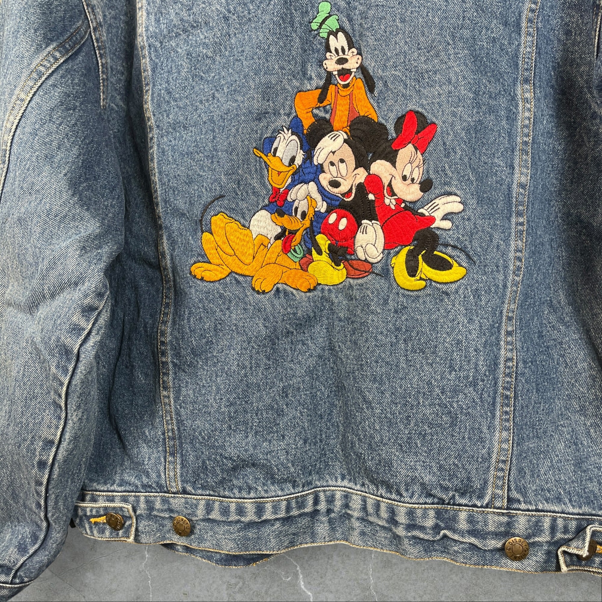 Vintage 90s Disney Store Buttoned Denim Jacket Mickey & Friends Blue Size Large