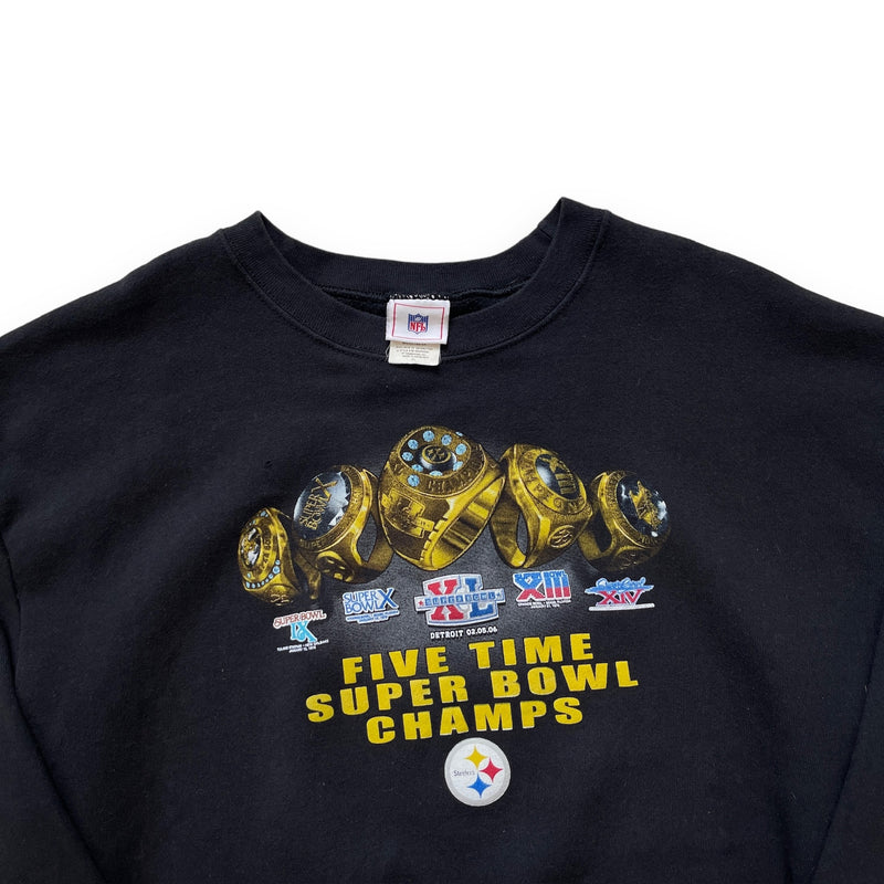 Vintage Y2K NFL Pittsburgh Steelers Five Star Superbowl Champs Sweatshirt Black Size XL