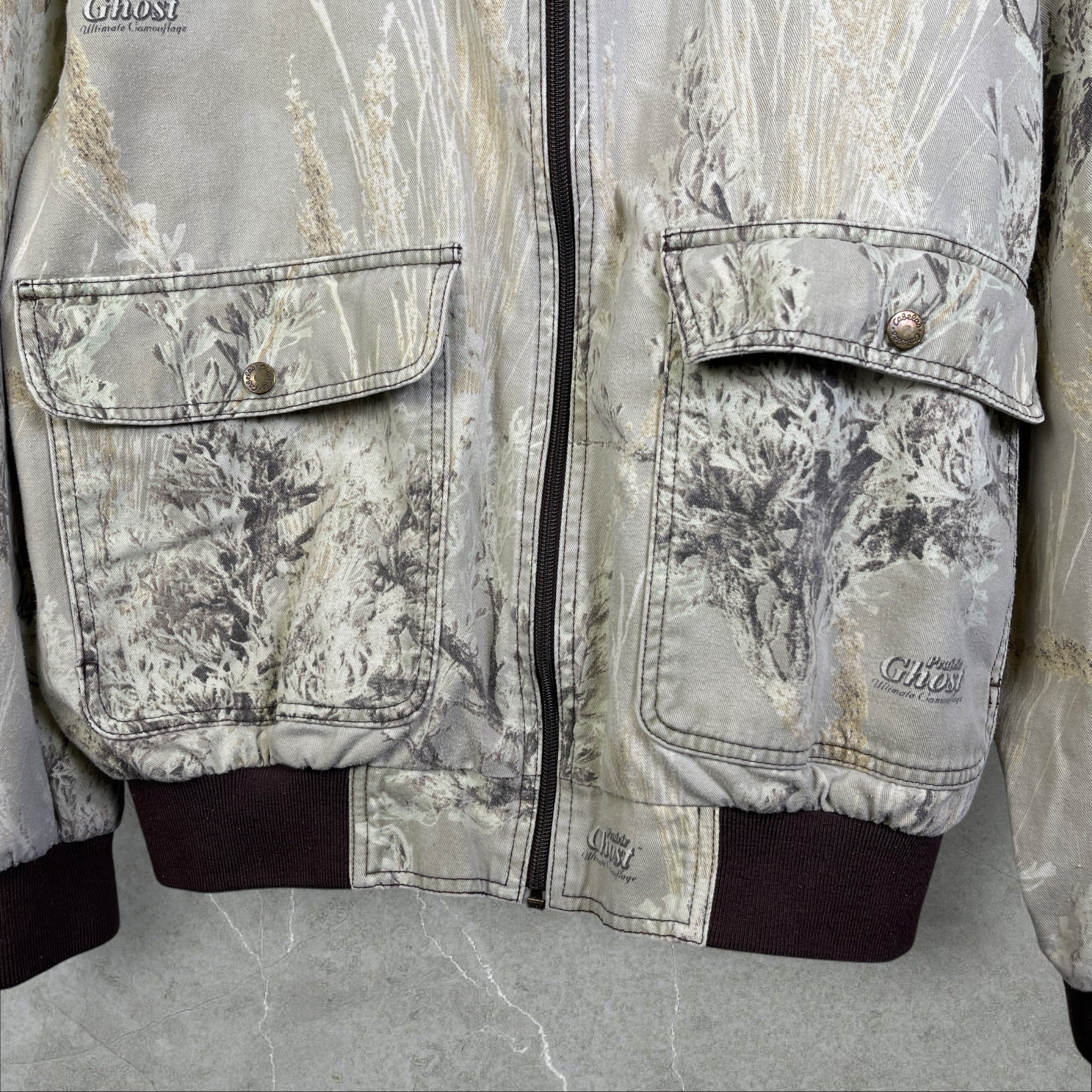 Vintage Y2K Cabela's WFS Element Gear Prairie Ghost RealTree Camouflage Insulated Hunter Zip-Up Jacket White Size L