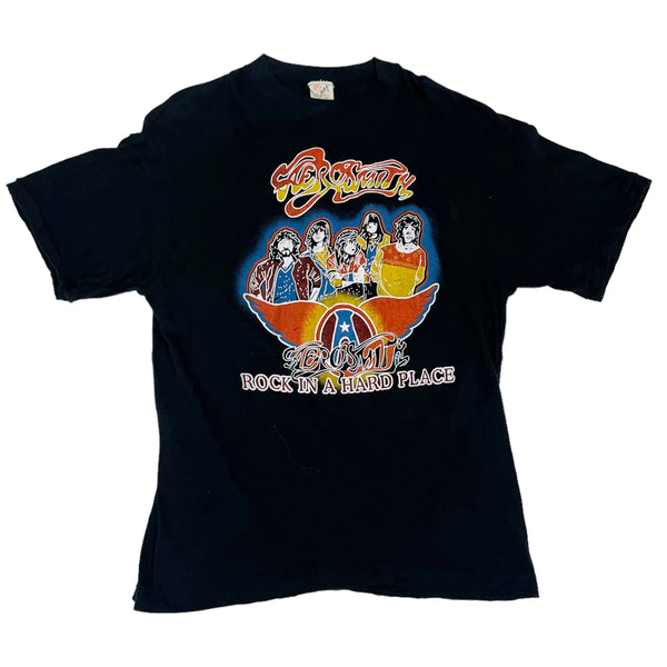 Vintage 80s Fantasy Aerosmith Rock In A Hard Place Black T-Shirt
