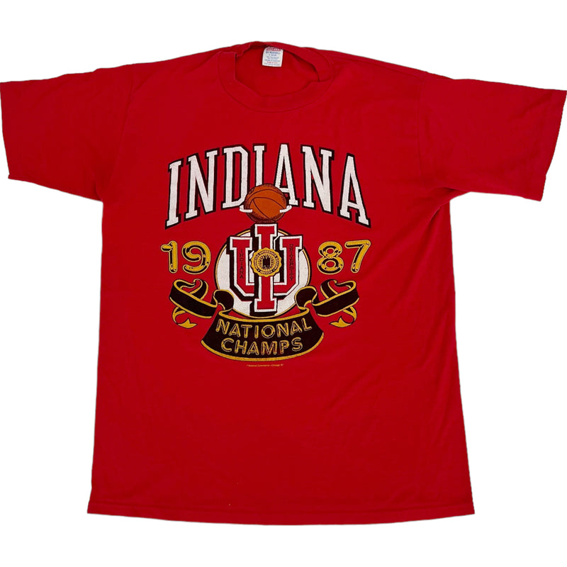 Vintage 1987 NCAA University Of Indiana Hoosiers Big Graphic Red T-Shirt