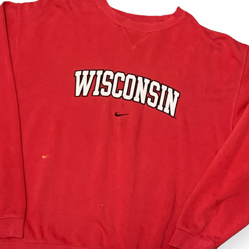 Vintage Nike NCAA University Of Wisconsin Badgers Middle Swoosh Red Crewneck