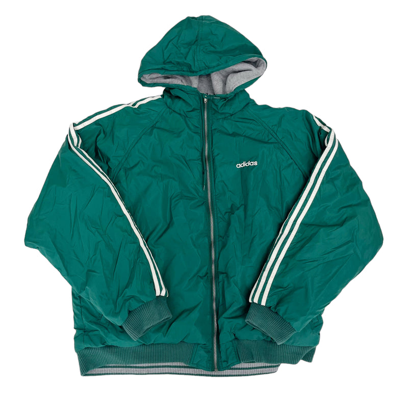 Vintage 90s Adidas Reversible Big Back Logo Full Zip Grey & Green Puffer Jacket