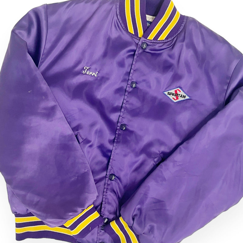 Vintage 90s Spartan Motors Inc. Shop Satin Purple Button Up Jacket