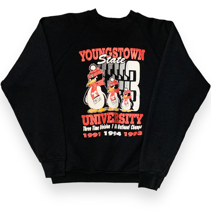 Vintage 90s NCAA University Of Youngstown State Graphic Print Black Crewneck