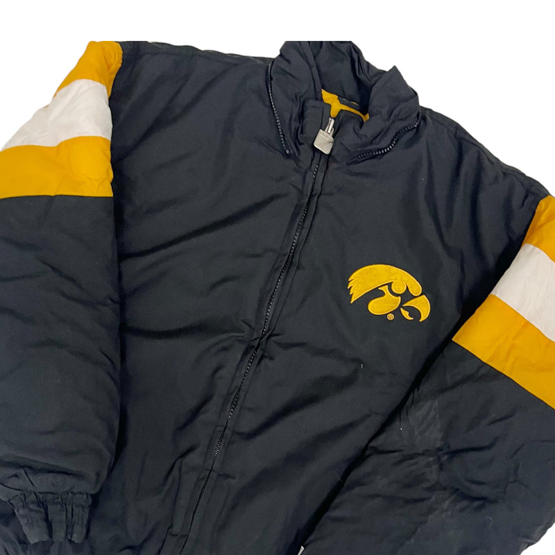 Vintage Logo 7 NCAA Iowa State University Hawkeyes Black & Yellow Full Zip Puffer Jacket