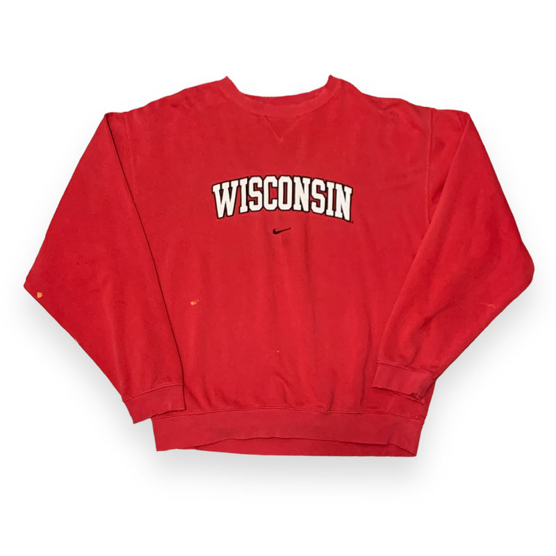 Vintage Nike NCAA University Of Wisconsin Badgers Middle Swoosh Red Crewneck