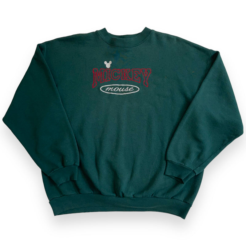 Vintage 90s Mickey Unlimited Embroidered Spellout Green Crewneck