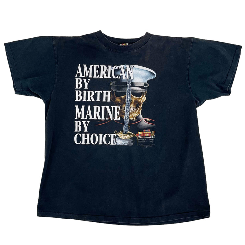 Vintage 90s American By Birth Marine By Choice Spellout Black T-Shirt